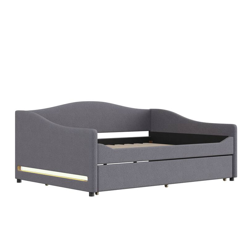 Teddy Fleece Full Size Upholstered Daybed with Light and Trundle