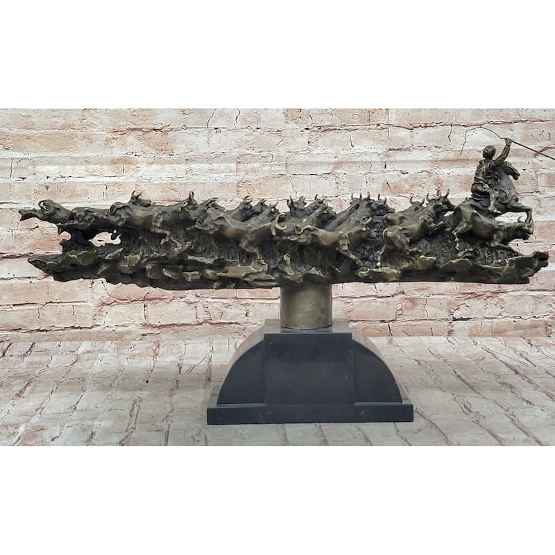 Cattle Drive Western Americana Bronze Cowboy Rancher Sculpture C.M. Russell Art