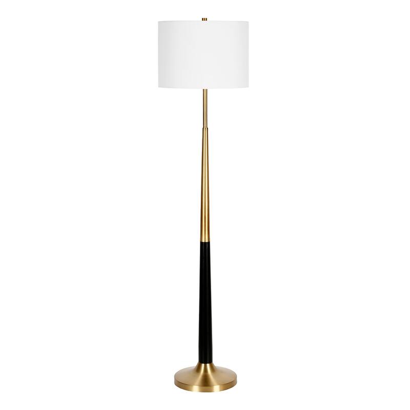 Lyon Two-Tone Floor Lamp with Fabric Shade - Brushed Brass and Matte Black