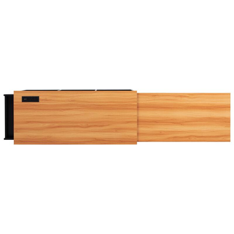 Extendable Dining Table Rolling Kitchen Island with 3 Side Open Shelves, Power Outlet, 3 Drawers and 2 Doors