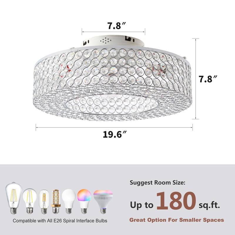 19.6" Crystal Ceiling Fans with Remote and 6 Speed DC Motor Reversible, NOT Included Bulbs