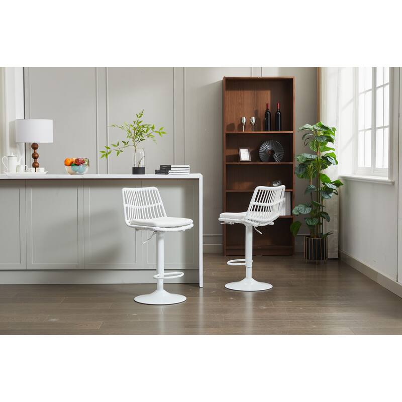 Set of 2 Rattan Bar Stool, 360 Swivel Bar Chair, Counter Height Chair with Footrest for Kitchen, Dining Room