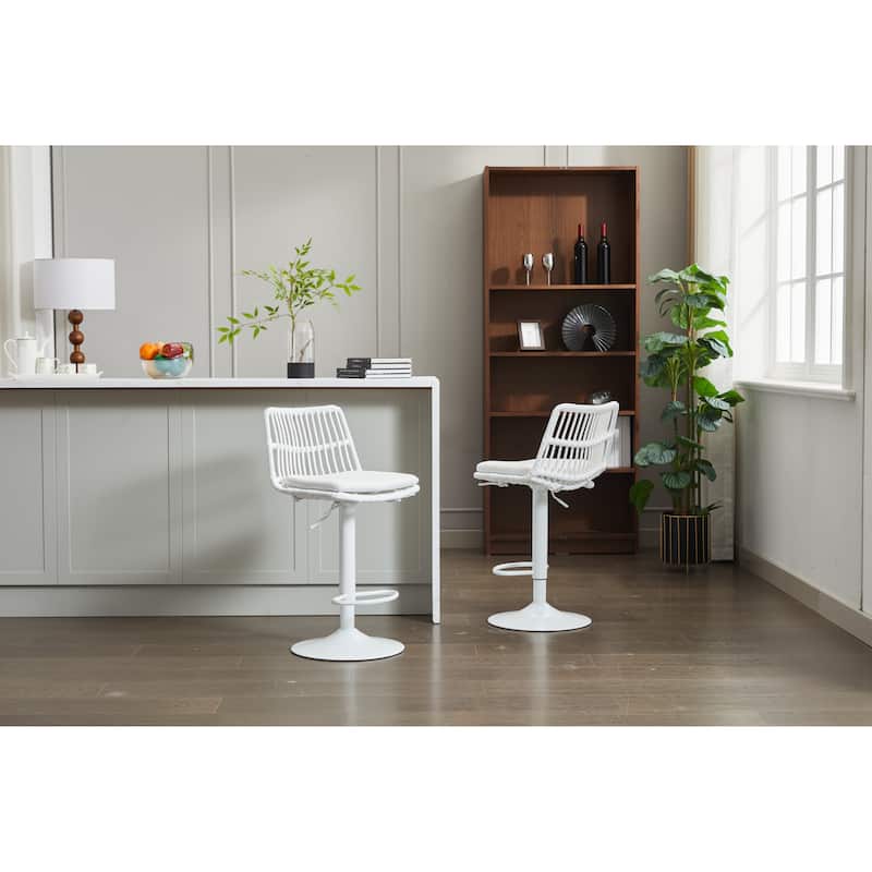 Set of 2 Vintage Rattan Bar Stool, 360° Swivel Seat Chair with Metal Base, Adjustable Height Counter Height Chair with Footrest