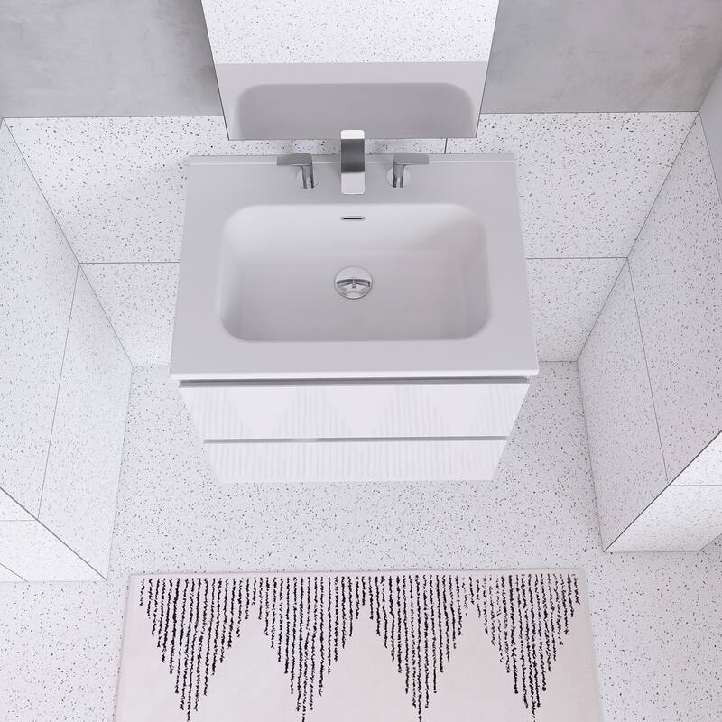 Floating Integrated Bathroom Vanity with Ceramic Sink, Three Faucet Holes