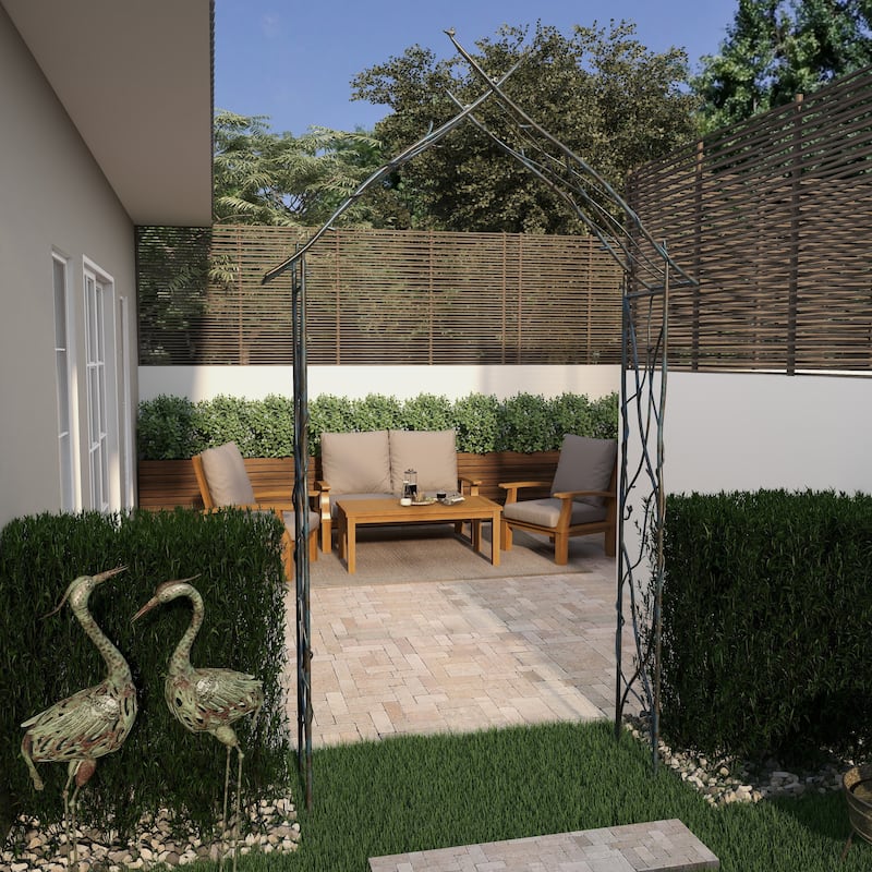 Metal Bird Indoor Outdoor Arched Garden Arbor with Sculpted Branches - Black - Roche River Decor