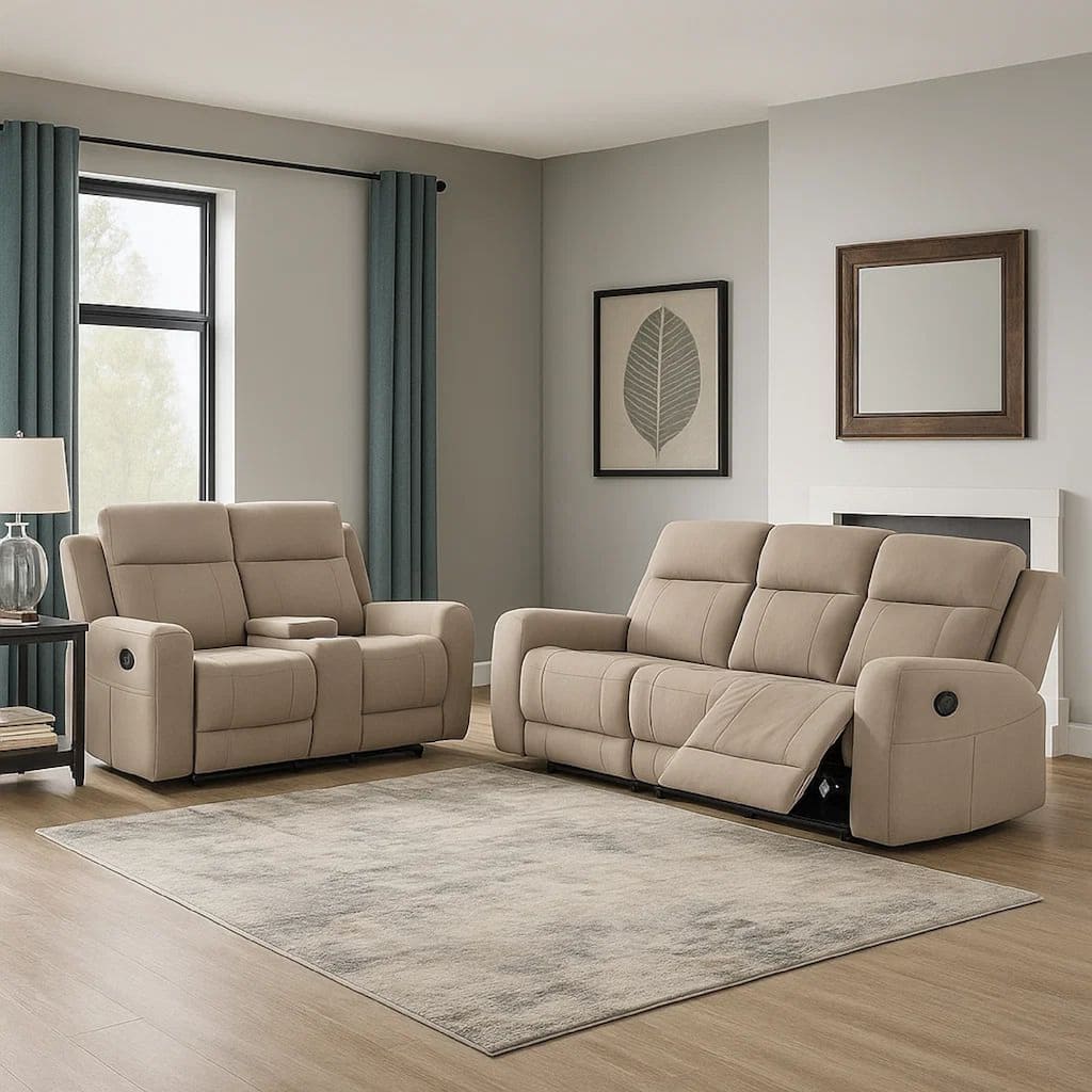 Krio 2pc Manual Reclining Sofa and Loveseat Set, Brown Faux Leather