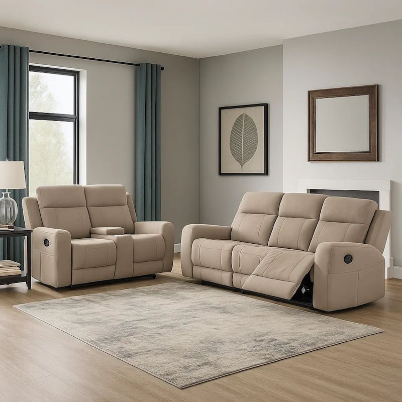 Krio 2pc Manual Reclining Sofa and Loveseat Set, Brown Faux Leather