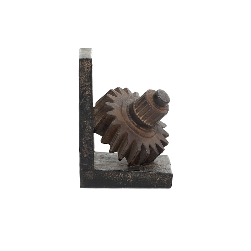 Brown Polystone Gear Decorative Bookends (Set of 2)