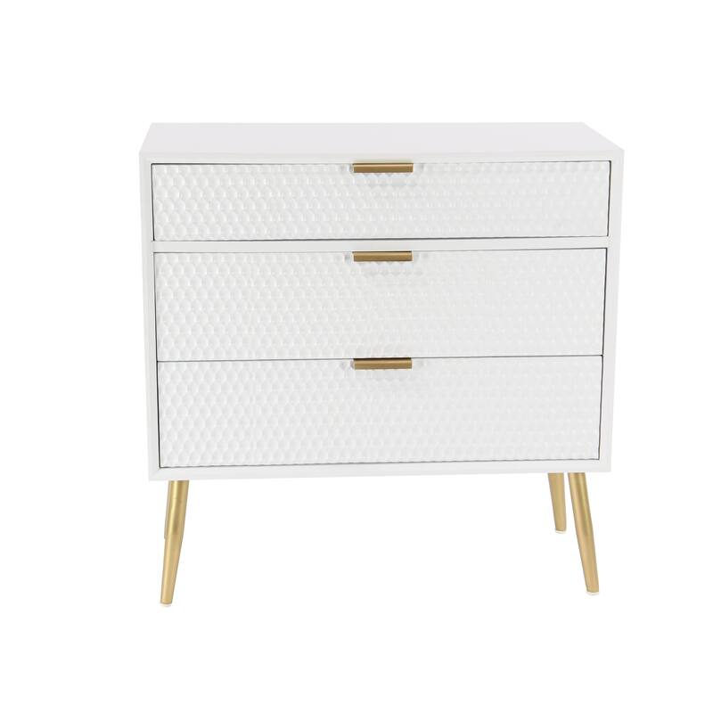Wooden Geometric 3 Drawer Chest with Gold Legs - White - Roche River Decor - White