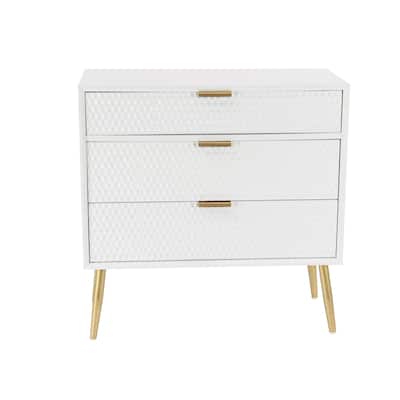 Wooden Geometric 3 Drawer Chest with Gold Legs - White - Roche River Decor