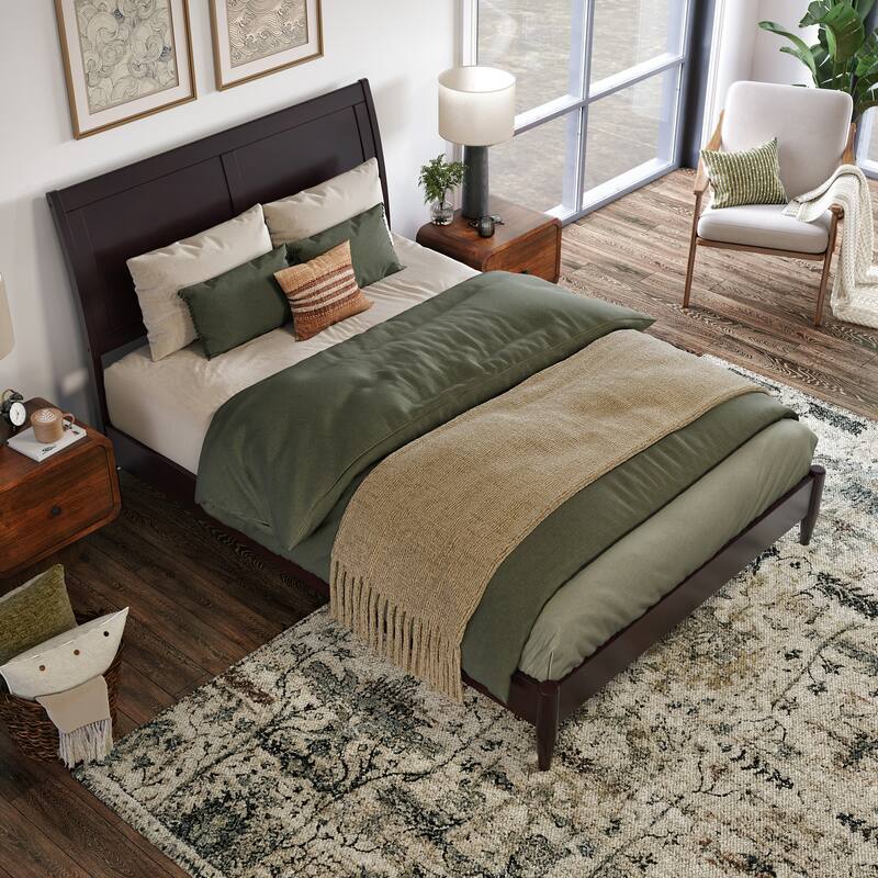 Valencia Solid Wood Low Profile Sleigh Platform Bed