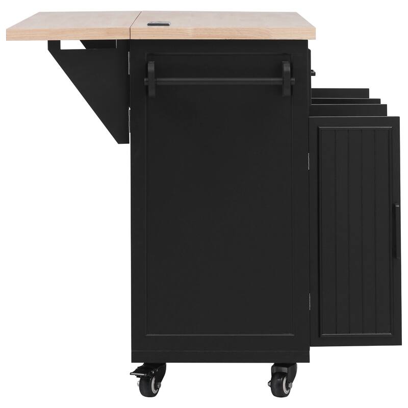 Kitchen Island Embossed Vertical Stripe Rolling Kitchen Cart on Wheels with Drop Leaf,Power Outlet