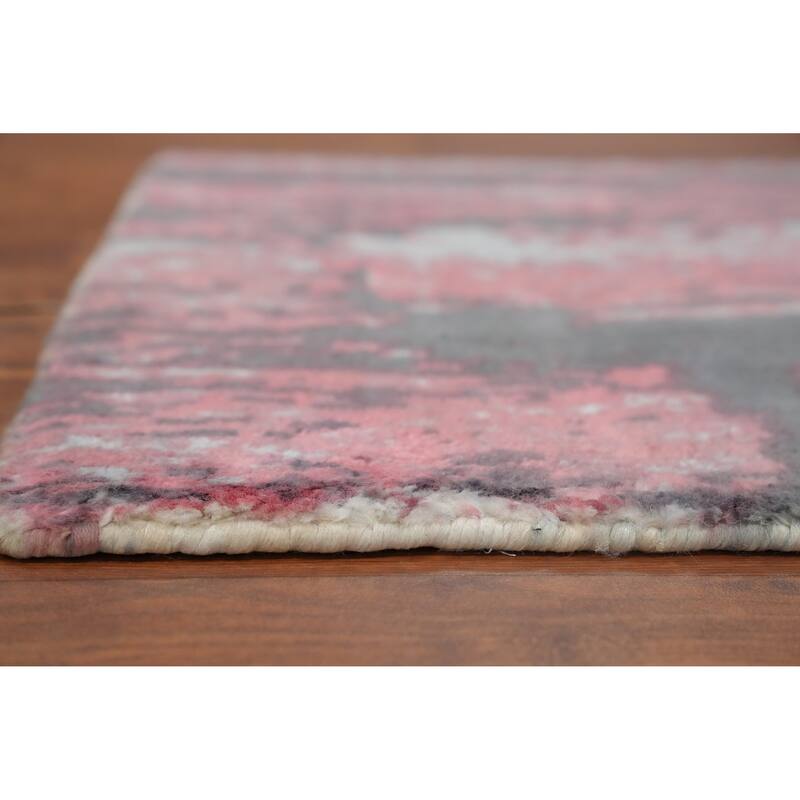 Hand Knotted Oriental Viscose Silk Carpet Modern Abstract Pink Abstract Area Rug - 4' 0'' X 2' 0''