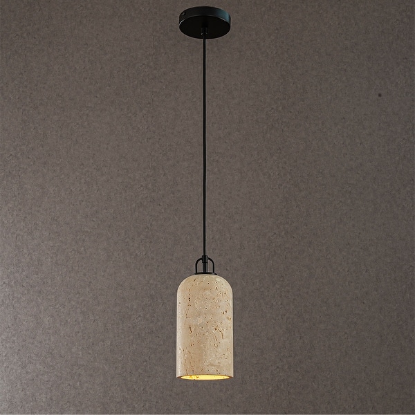 slide 2 of 4, CraftHome Modern Farmhouse Natural Travetine Single Pendant Light Coastal Cylinder Hanging Light For Bedroom - W5'' W5'' - Matte Black