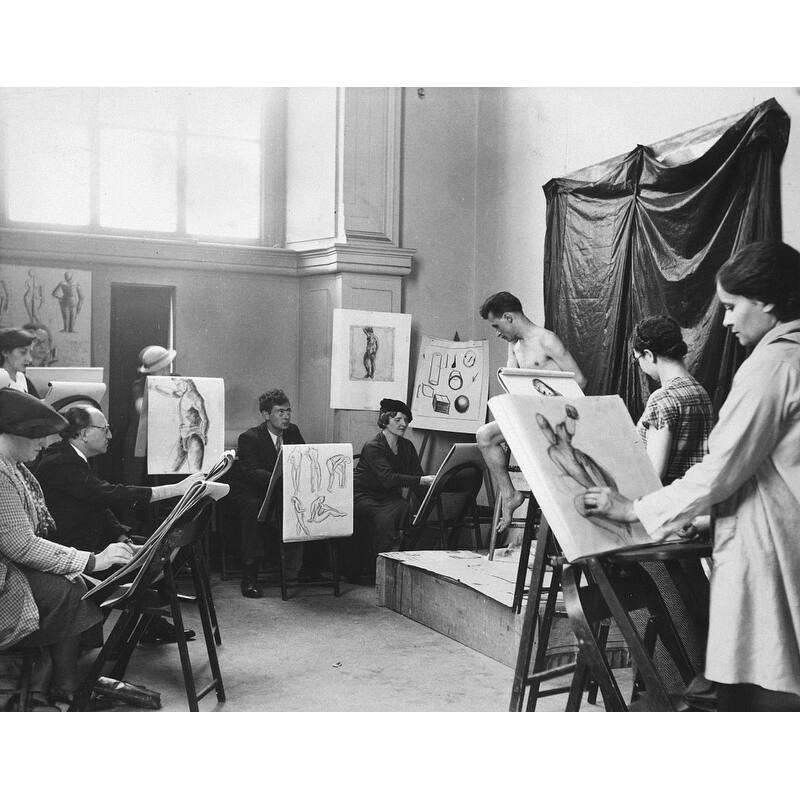 A life class for adults at the Brooklyn Museum Black and White Gallery Wrapped Canvas