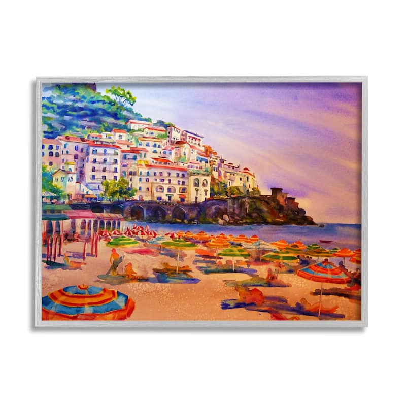 Stupell Summer Beach Landscape Framed Giclee Art Design by MB Cunningham - 14 x 11 - Grey