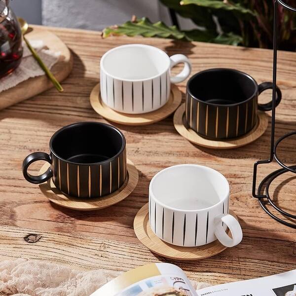 12 oz stackable coffee mugs MORA Ceramics 12oz Coffee Mug Set of 4 - Ceramic Tea Cups with Handle - Microwave and Dishwasher Safe, Perfect For Cup or Mug Lovers main image 0
