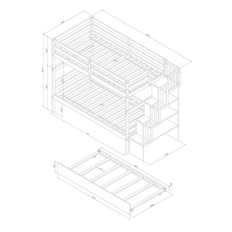 Double Bed Frame with Double Shelf and Stair Storage Function Space Saving Solution for Your Home