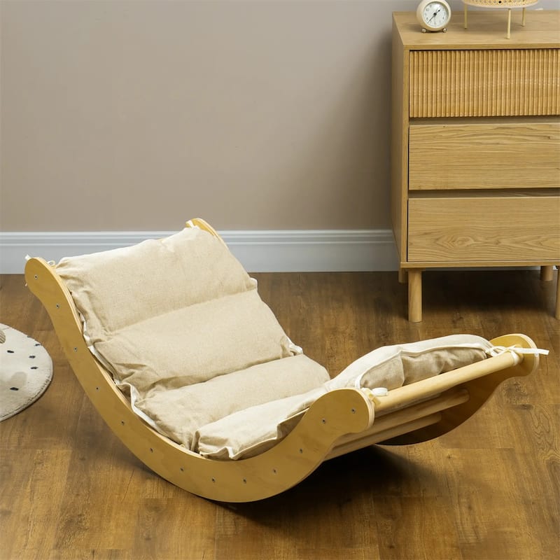 4-in-1 Natural Wood Pikler Triangle Climber Set for Toddlers with Slide Ramp and Cushion - 66.1" L x 19.5" W x 15.6" H