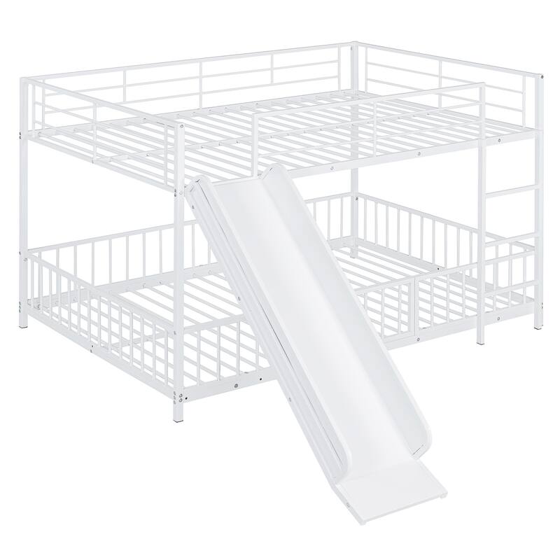 Metal Bunk Bed with Slide and Guardrails for Kids, Boys and Girls, Bedroom