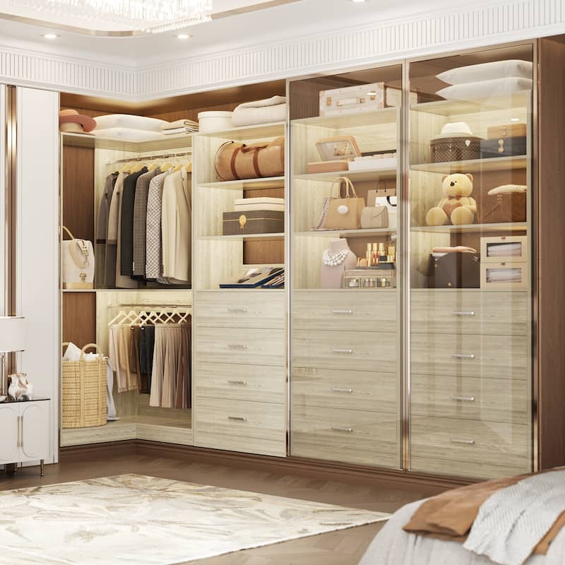 Cimly Set of 2 Corner Closet Organizer, Freestanding Closet System with Wooden Drawers