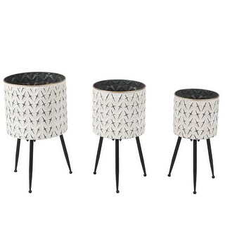 Distressed White and Black Metal Cachepot Planters with Legs (Set of 3)