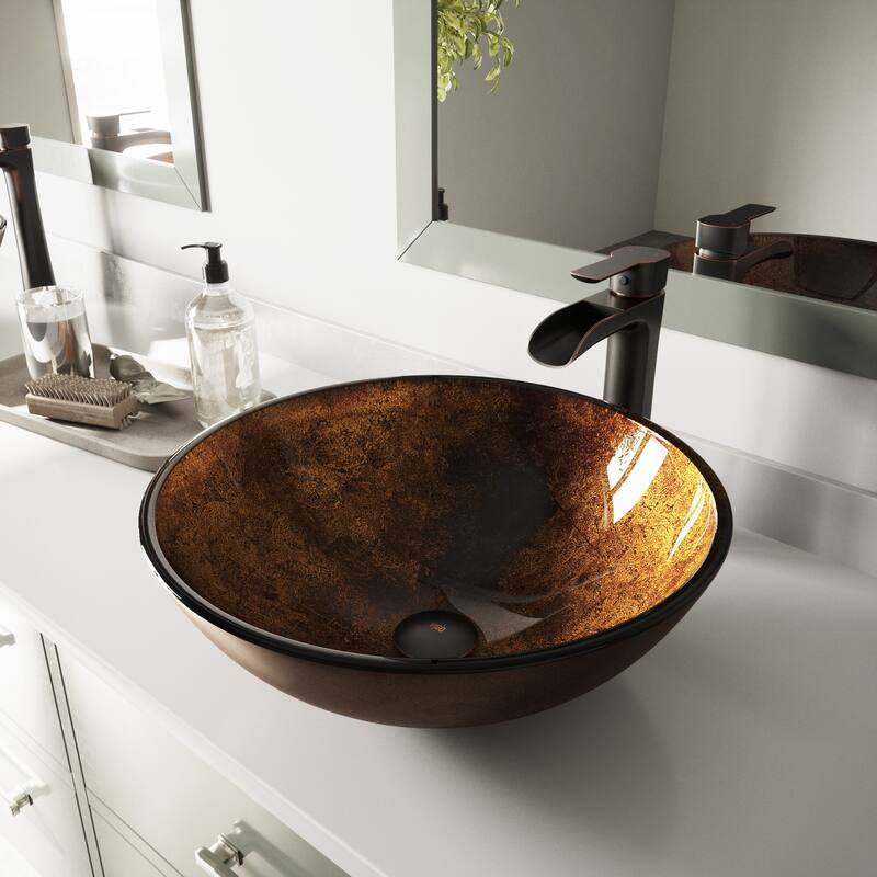 VIGO Giovanni 17"L x 17"W Glass Vessel Sink and Niko 11"H Faucet Set