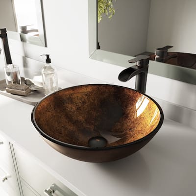 VIGO Russet Glass Vessel Bathroom Sink and Niko Vessel Faucet Set