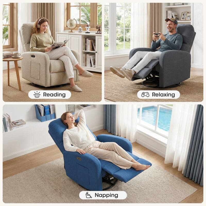 INK IVY Dakota Power Recliner 3-in-1 with Swivel, Glider, USB Ports