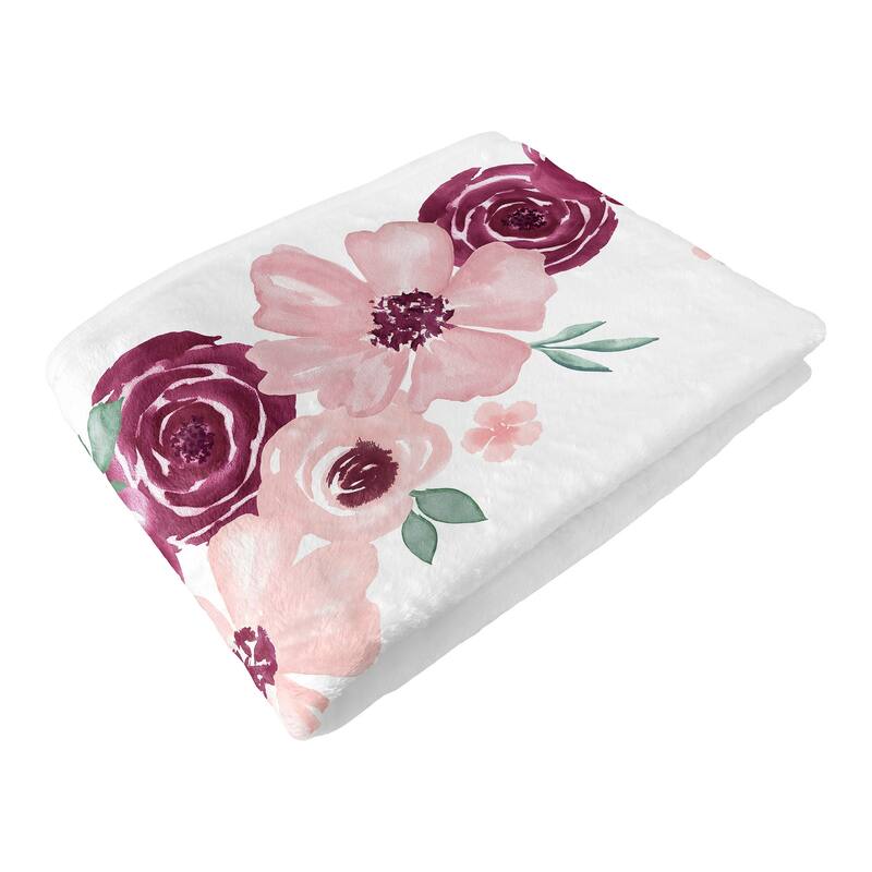 Burgundy Pink Watercolor Floral Girl Baby Monthly Milestone Blanket - Blush Maroon Wine Rose Green Shabby Chic Flower Farmhouse