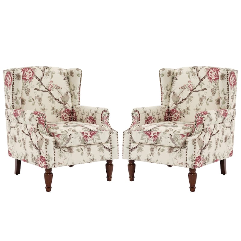 Upholstered Nailhead Trim Armchair Wingback Accent Chairs Set of 2