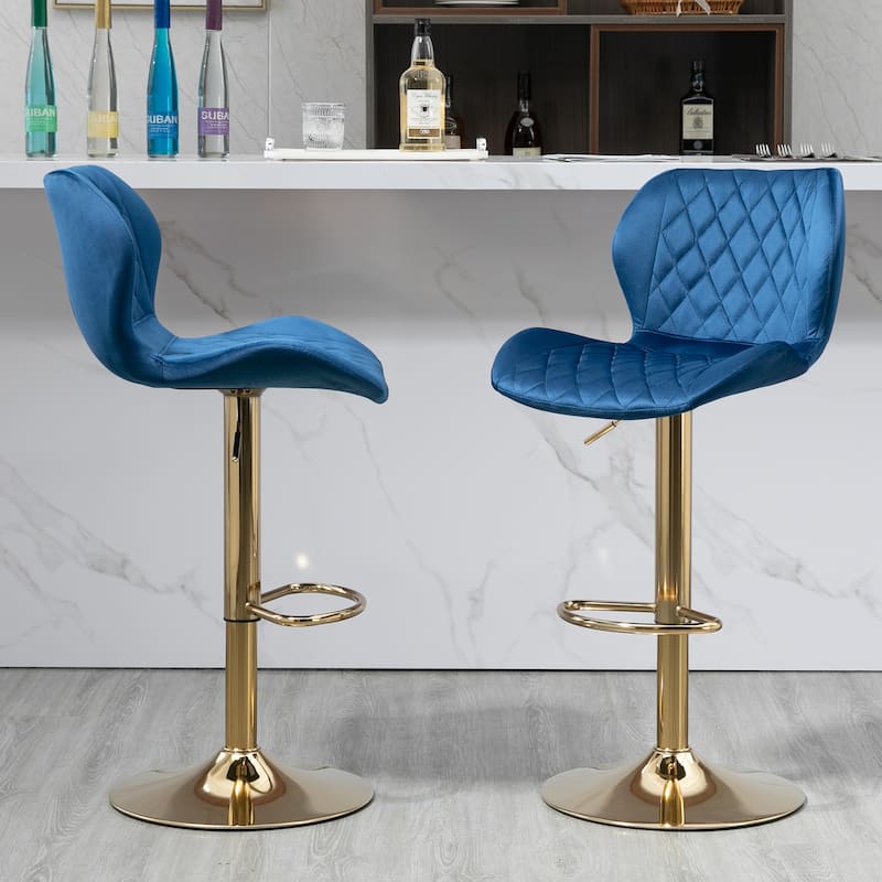 Adjustable Swivel Bar Stools Set Of 2 - Dark Blue