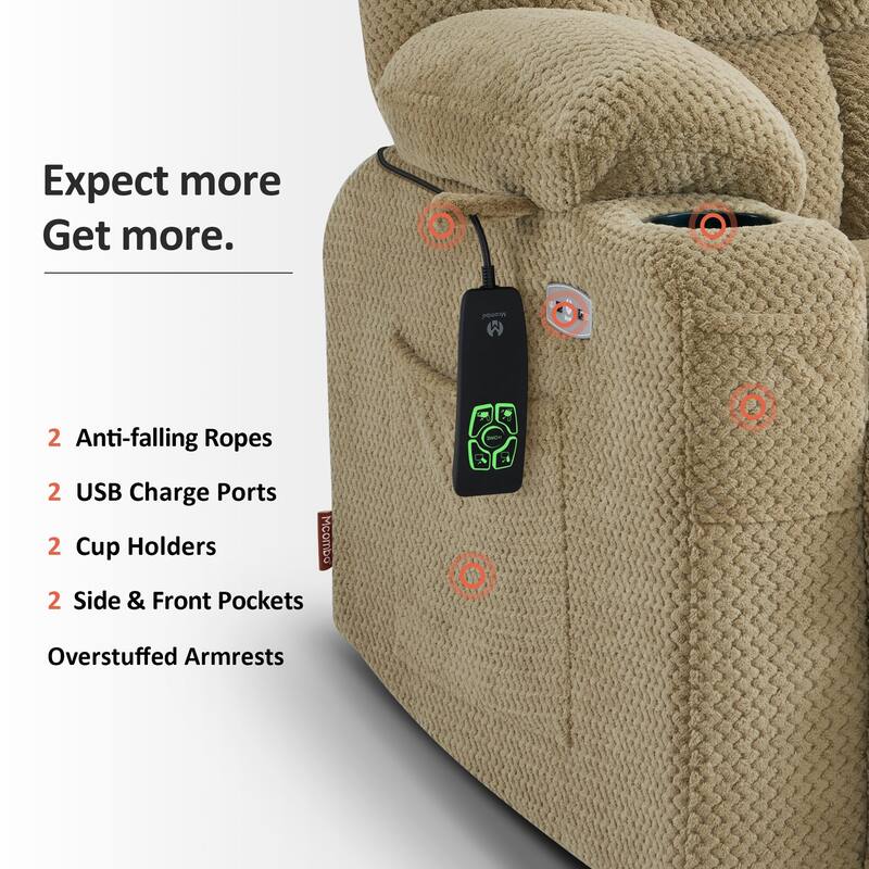 MCombo Medium Dual Motor Power Lift Recliner Chair Infinite Position, Massage and Heat, Extended Footrest, Fabric 7890