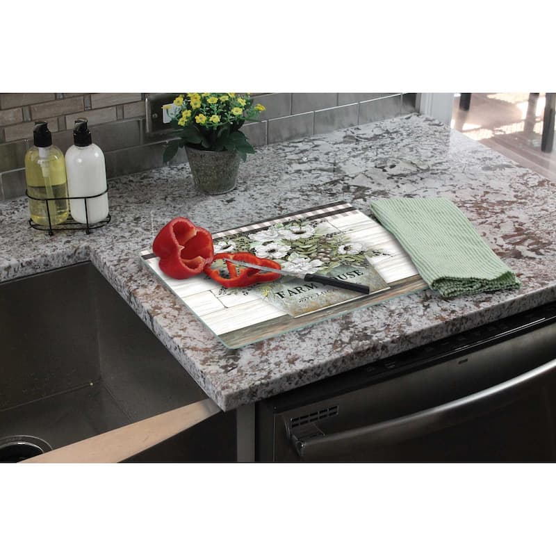 Counterart Glass Cutting Board Counter Saver 12"x15" , Vintage Farmhouse - 12x15x.212