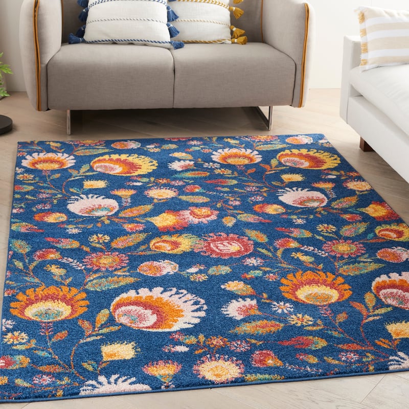Nourison Allur Floral Country Botanical Area Rug - 7'10" x 9'10" - Navy Multicolor - Rectangle