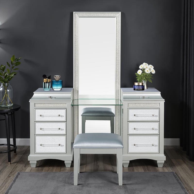 Glam Style Vanity w/ Stool Set