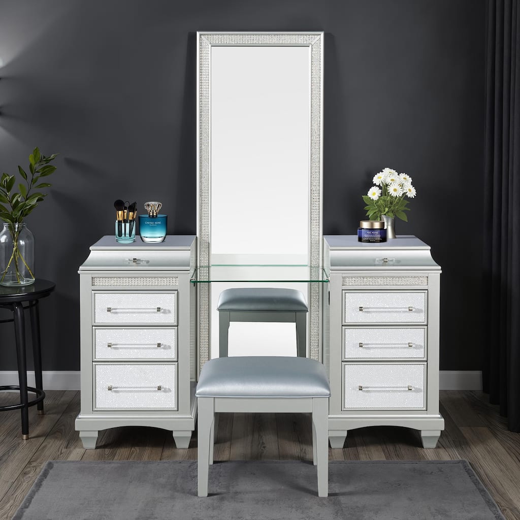 Glam Style Vanity w/ Stool Set