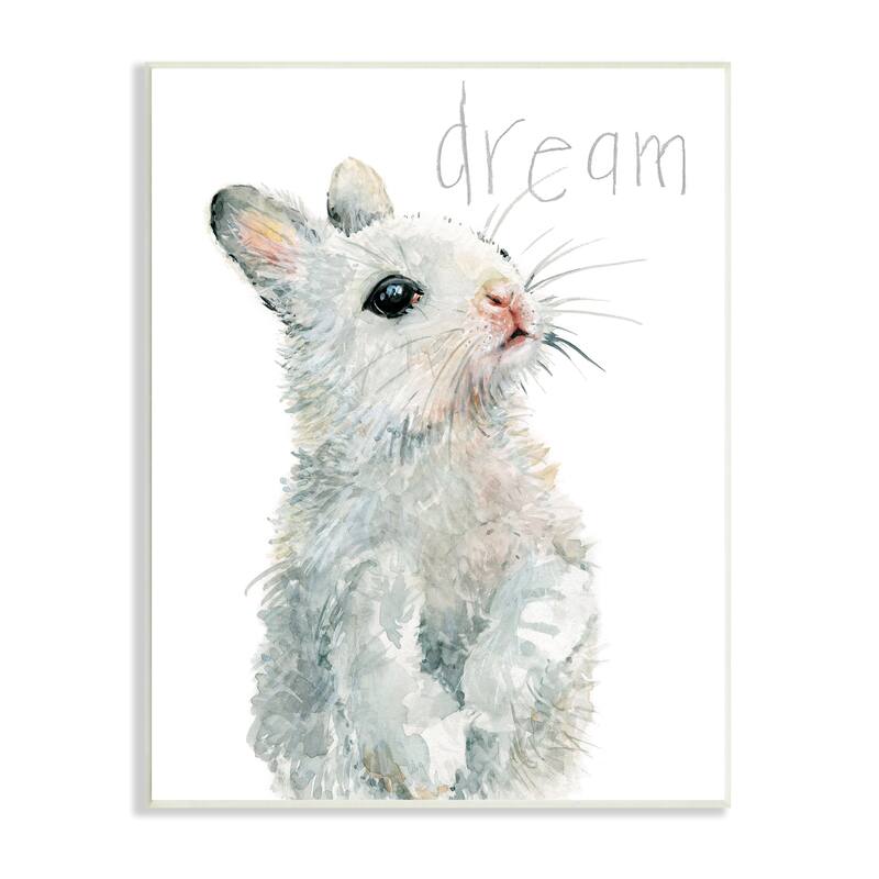 Stupell Adorable Baby Bunny Dream Text Kids' Typography Wood Wall Art - 10 x 15