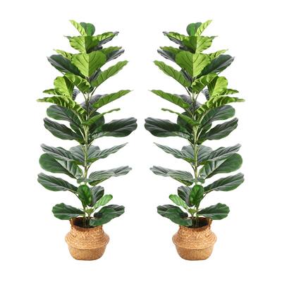 Artificial Fiddle Leaf Fig Plants 49 Inch Fake Ficus Lyrata Tree with 44 Leaves and Woven Seagrass Belly Basket Faux Plant