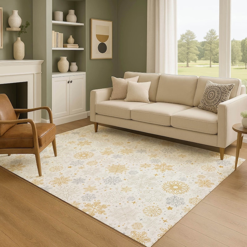 Premium Washable Super Soft Winter Snowflake Mayfield Rug - Ivory - 3' x 5'