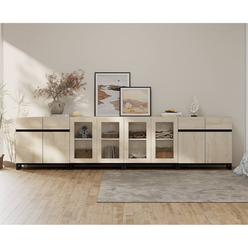 Modern Dresser with Adjustable Shelves, 4 in 1 Chest with Glass Doors, Closet Organizers and Storage Cabinet for Bedroom - Beige - No Drawers