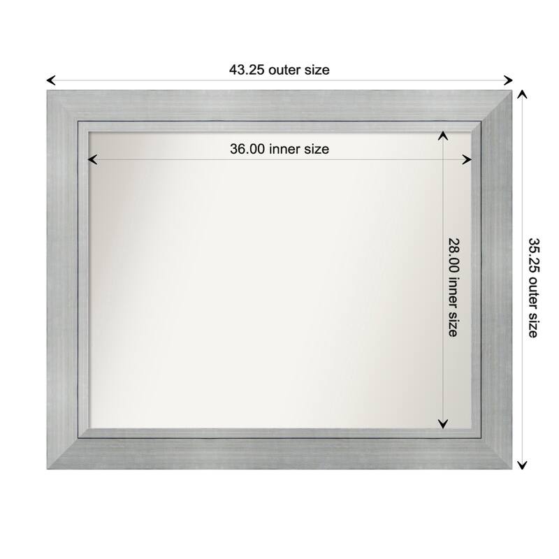 Romano Silver Framed Non-Beveled Custom Wall Mirror, Bathroom Vanity Mirror - Outer Size: 43.25 x 35.25