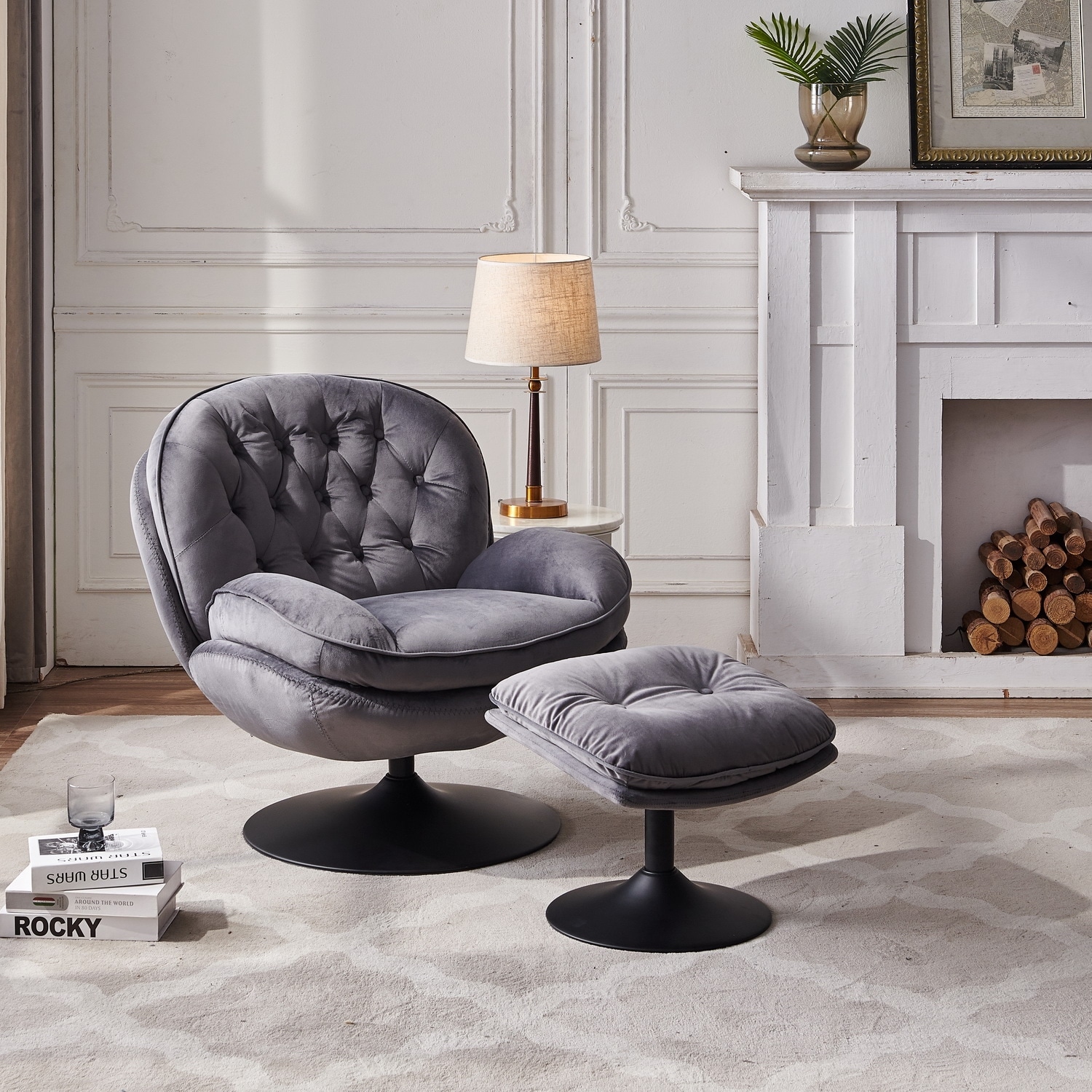 Luxurious Swivel Accent Chairs Sofa Chair with Footrest Bed Bath