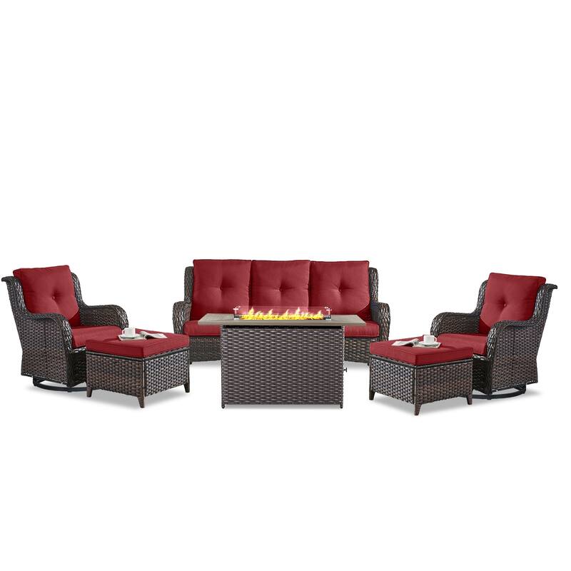 Fire Pit Table with Patio Glider Chairs Sofa Chairs Set