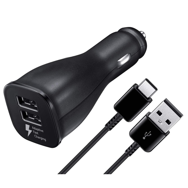Cellvare Dual Port Fast Car charger for Samsung Galaxy S9, S8, S7, S6 & Note 8 With Type C and Micro USB Cable - Black. Opens flyout.