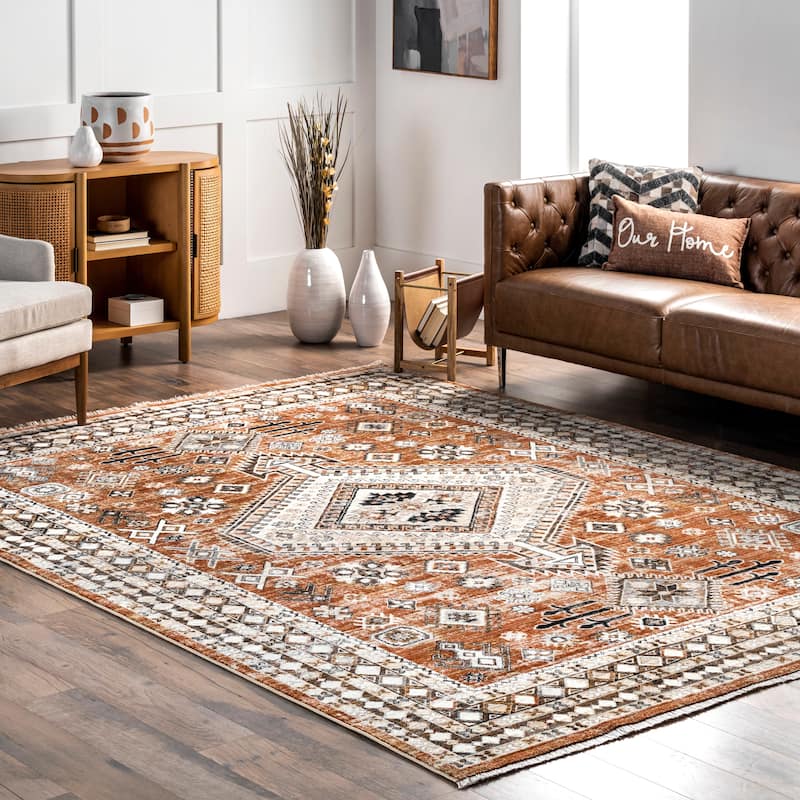 Nuloom Vanesa Transitional Medallion Fringe Area Rug - 2' 8" x 7' 10" - Rust - Runner
