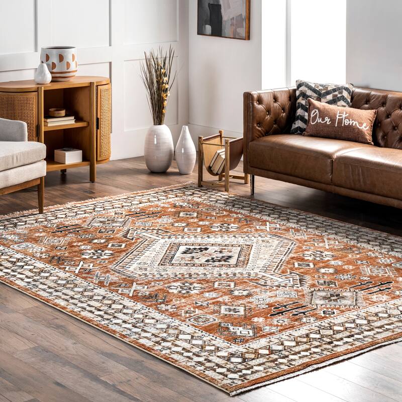 Nuloom Vanesa Transitional Medallion Fringe Area Rug - 8' x 10' - Rust - Rectangle
