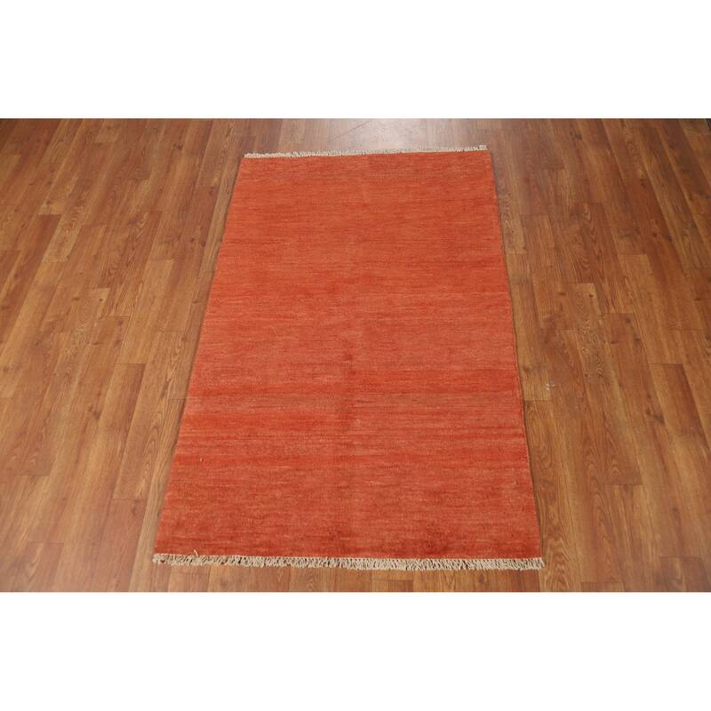 Modern Orange Gabbeh Accent Rug Hand-Knotted Solid Wool Carpet - 2'8" x 4'0"