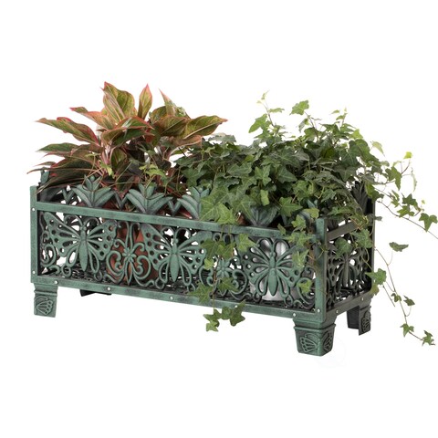 Outdoor Living Butterfly Rectangle Plant Stand, Antique Green