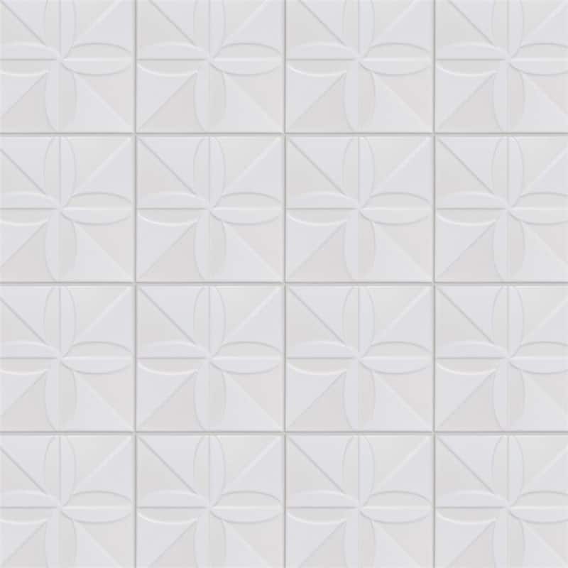 Merola Tile Triplex Fronteira White 7-3/4" x 7-3/4" Ceramic Wall Tile - Case (25 Tiles)